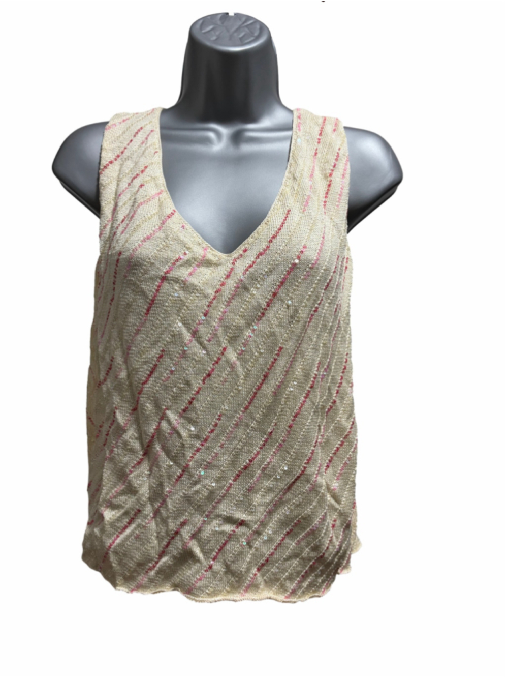 Sigrid Olsen Ivory Sequin Striped Knit Tank — Size XL